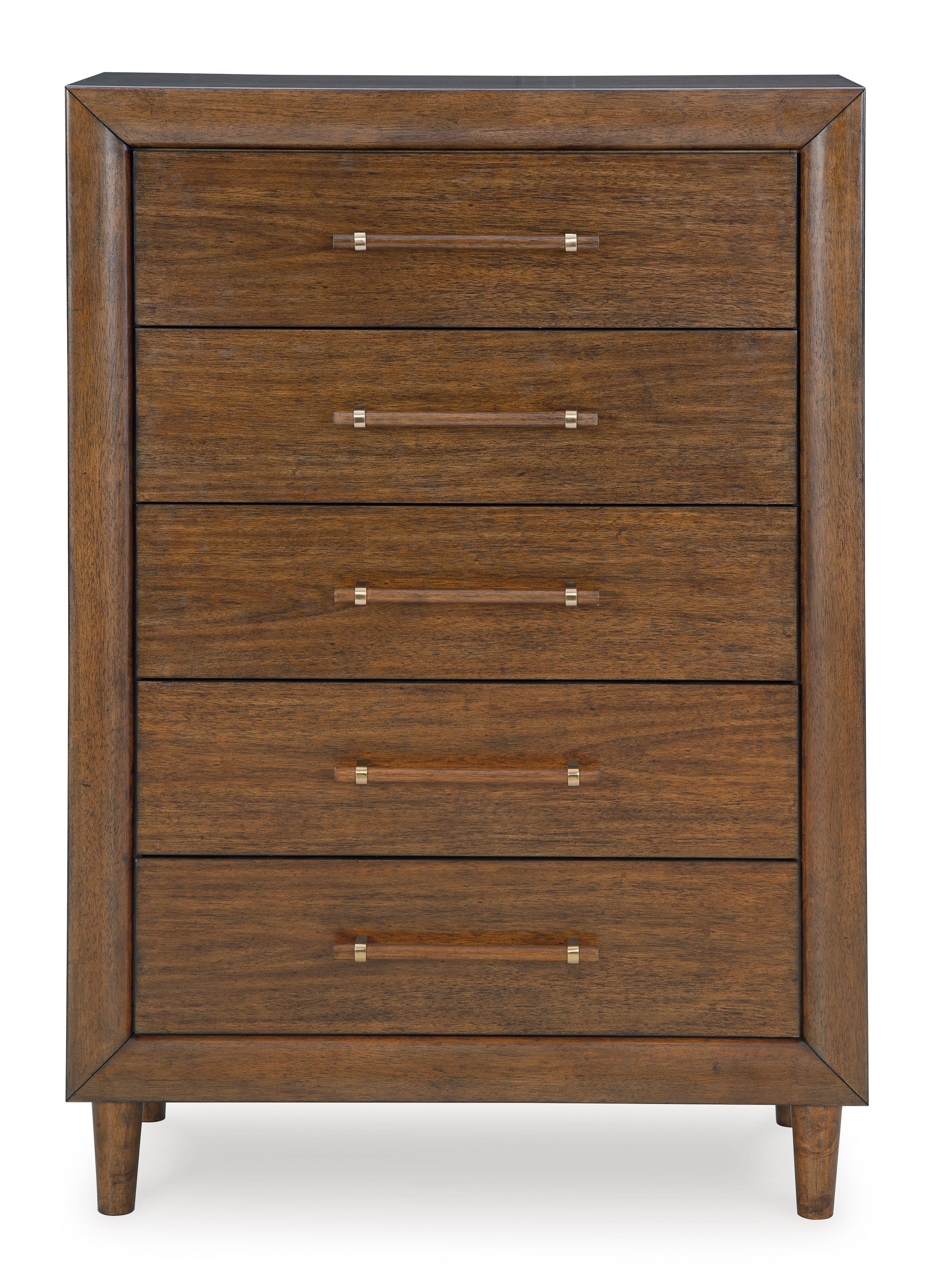 Lyncott Brown Queen Upholstered Bed with Mirrored Dresser and Chest