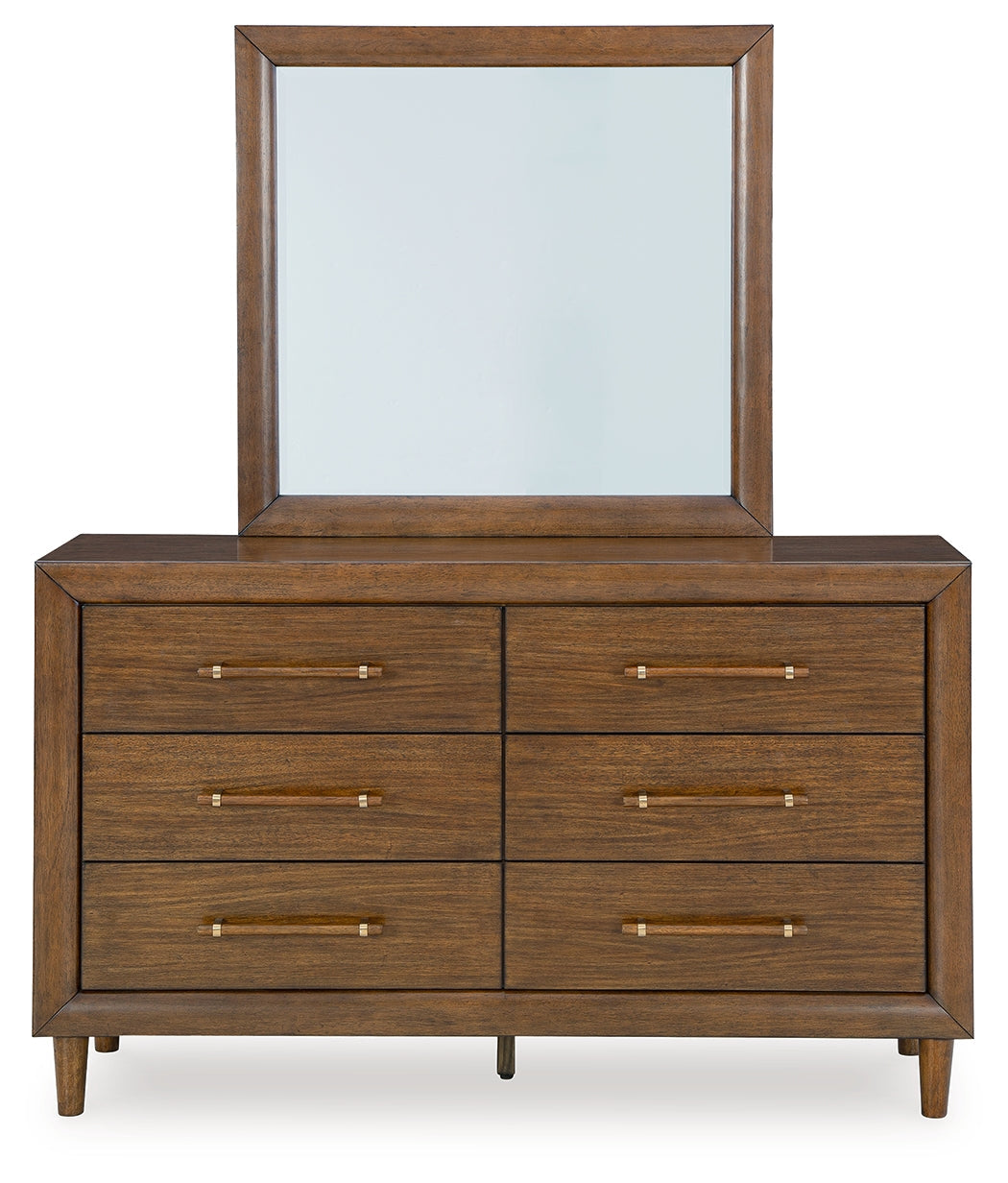 Lyncott Queen Upholstered Bed, Dresser, Mirror and 2 Nightstands, Brown