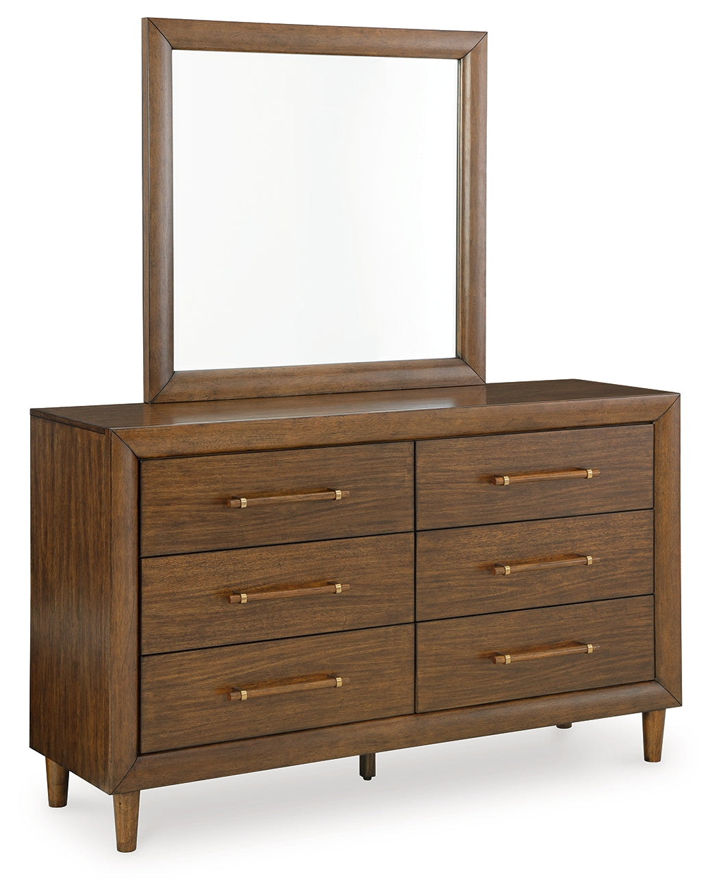Lyncott Queen Upholstered Bed, Dresser, Mirror and 2 Nightstands, Brown