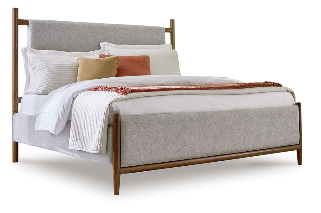 Lyncott Queen Upholstered Bed, Dresser, Mirror and 2 Nightstands, Brown