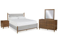 Lyncott Queen Upholstered Bed, Dresser, Mirror and Nightstand, Brown