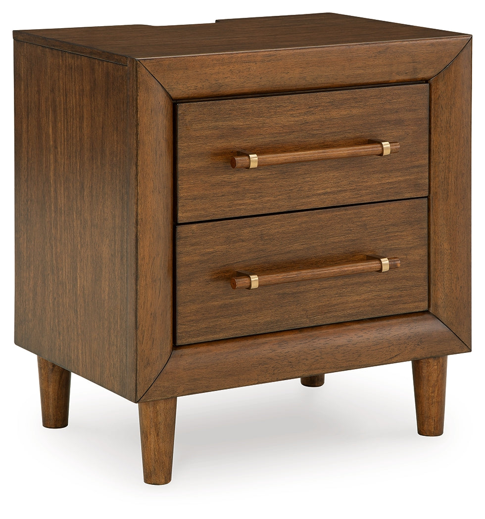 Lyncott Queen Upholstered Bed, Dresser, Mirror and Nightstand, Brown