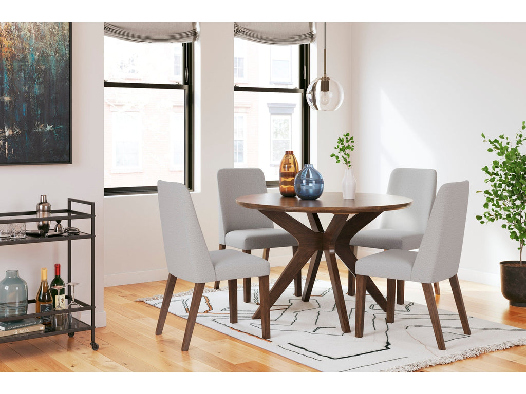 Lyncott Gray & Brown Round Dining Room Set / 5pc