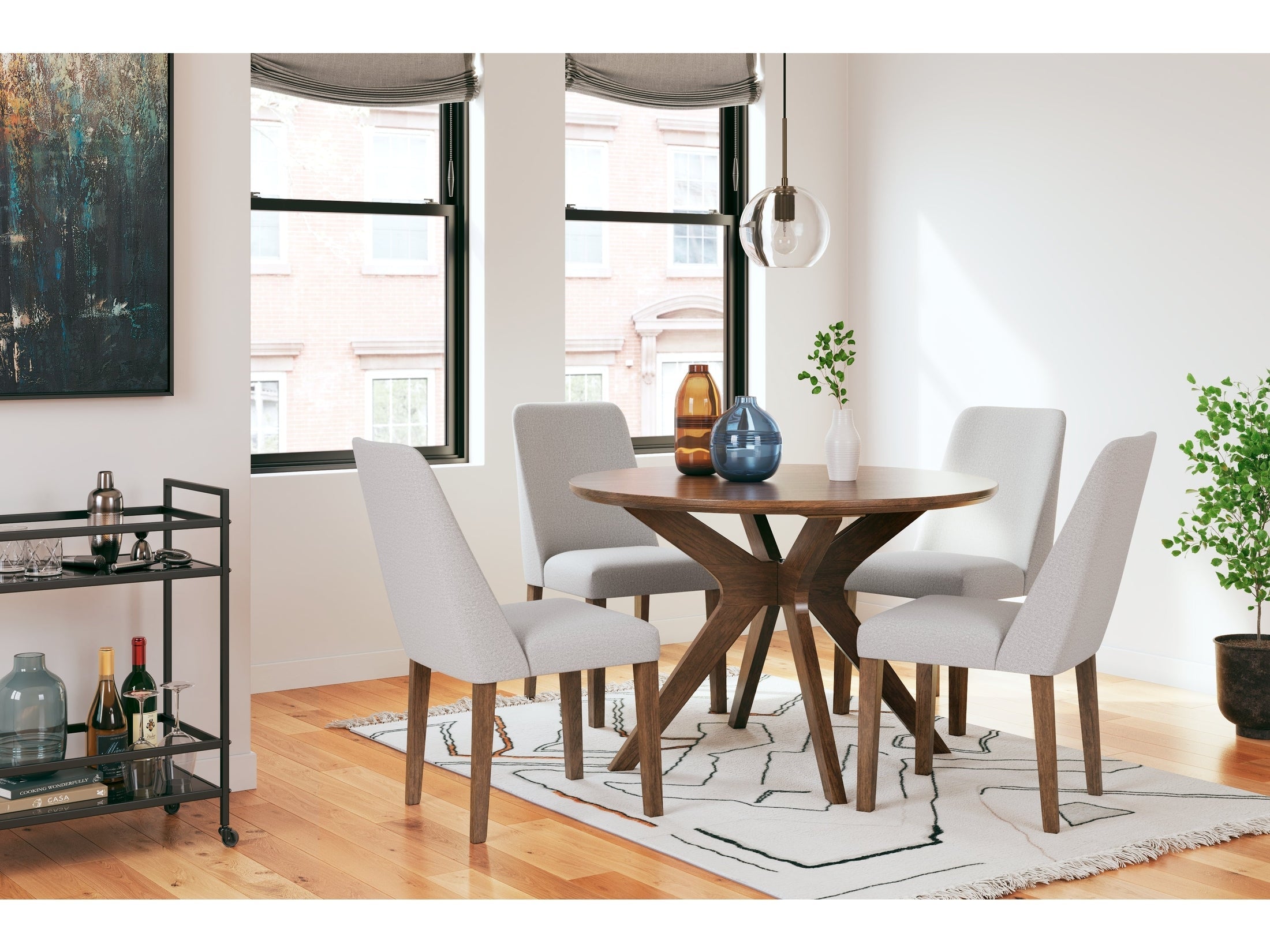 Lyncott Gray/Brown Round Dining Table and 4 Chairs