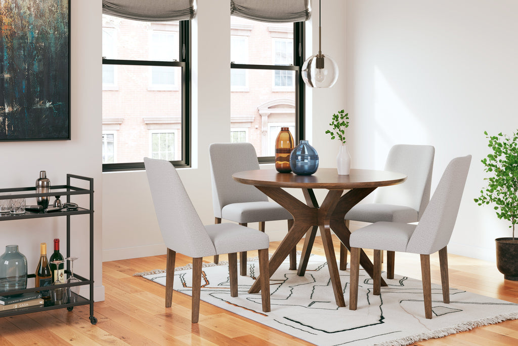 Lyncott Gray/Brown Round Dining Table and 4 Chairs
