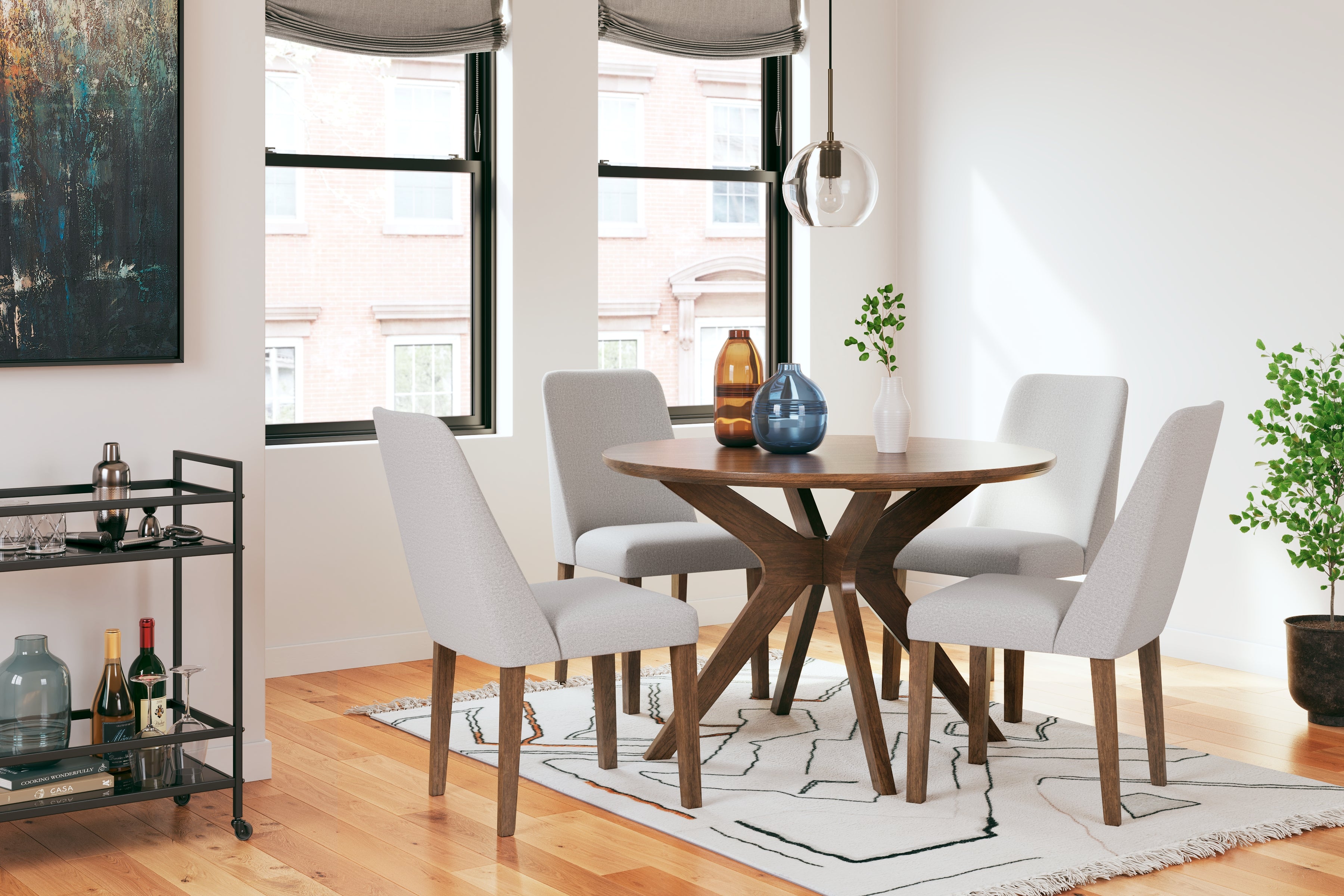 Lyncott Gray/Brown Round Dining Table and 4 Chairs