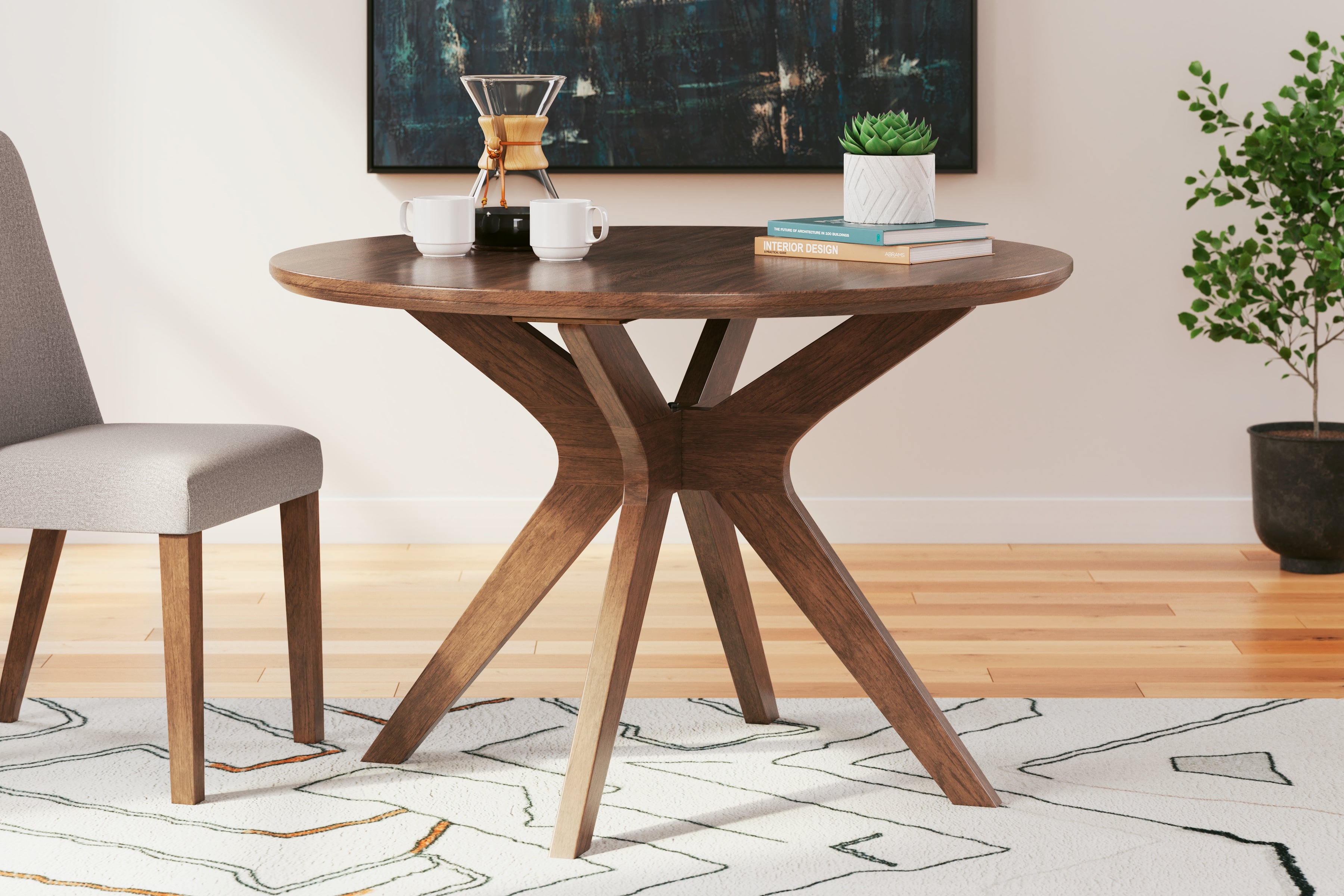 Lyncott Gray/Brown Round Dining Table and 4 Chairs