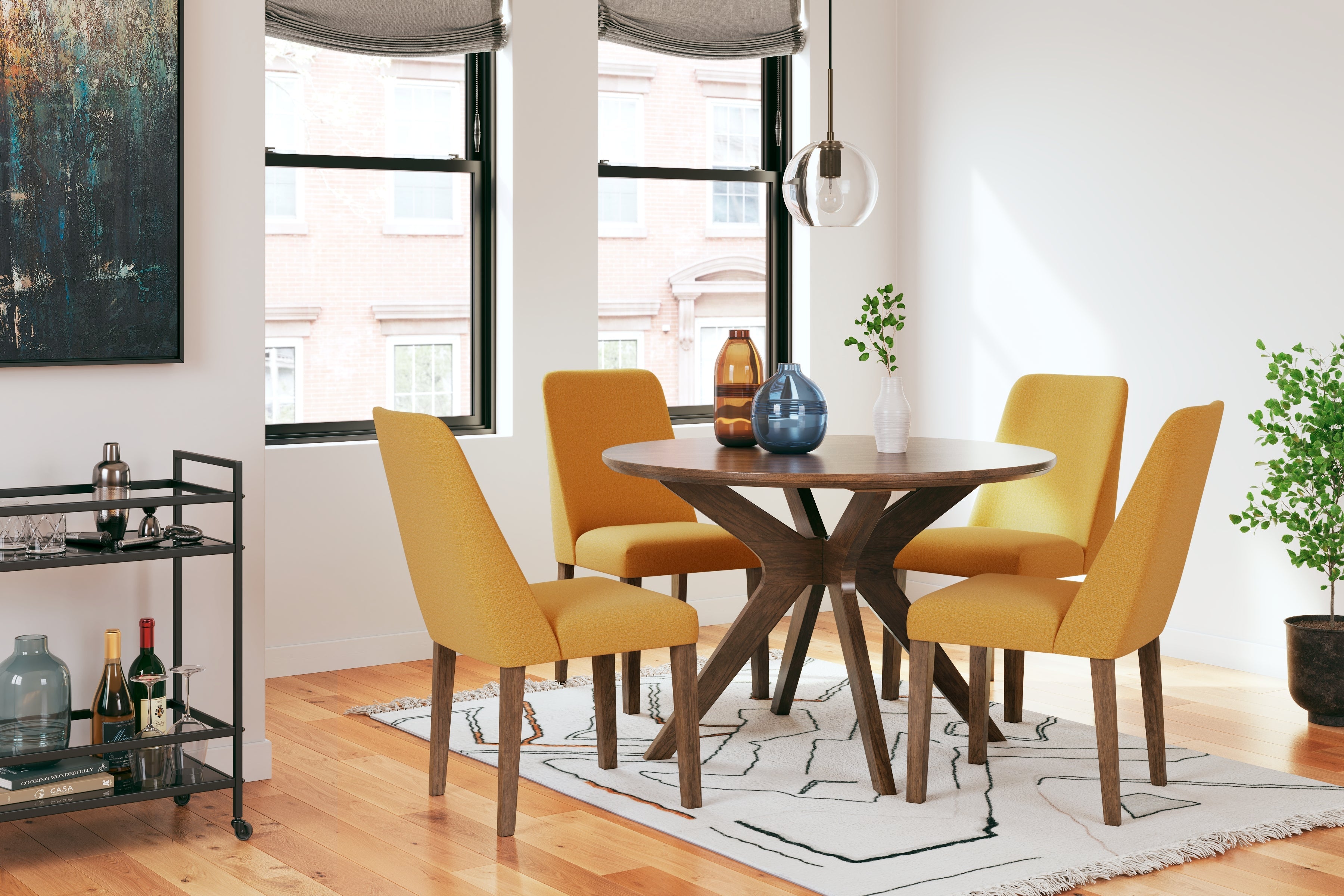 Lyncott Mustard/Brown Dining Table and 4 Chairs