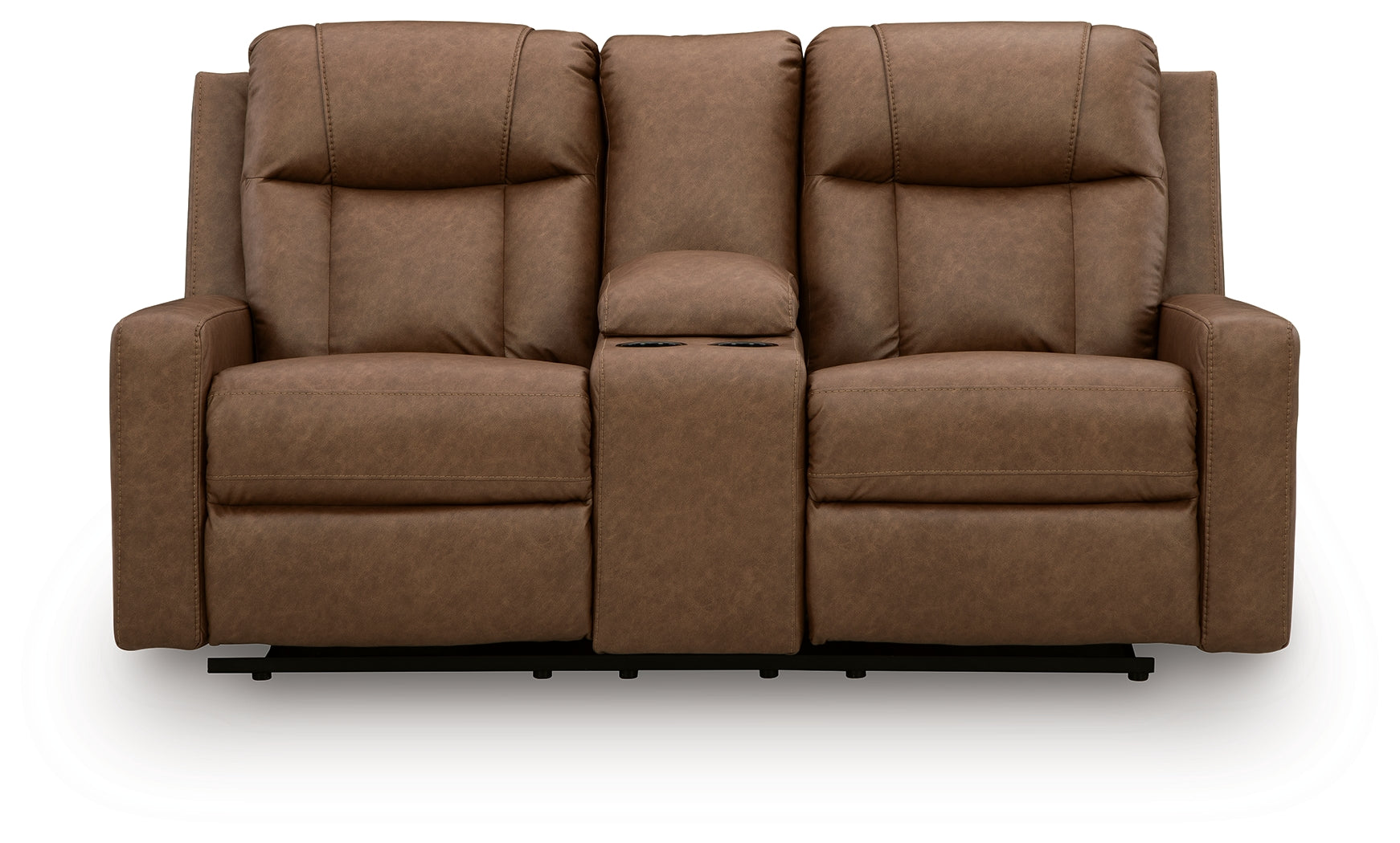 Mackmenville Caramel Reclining Loveseat with Console