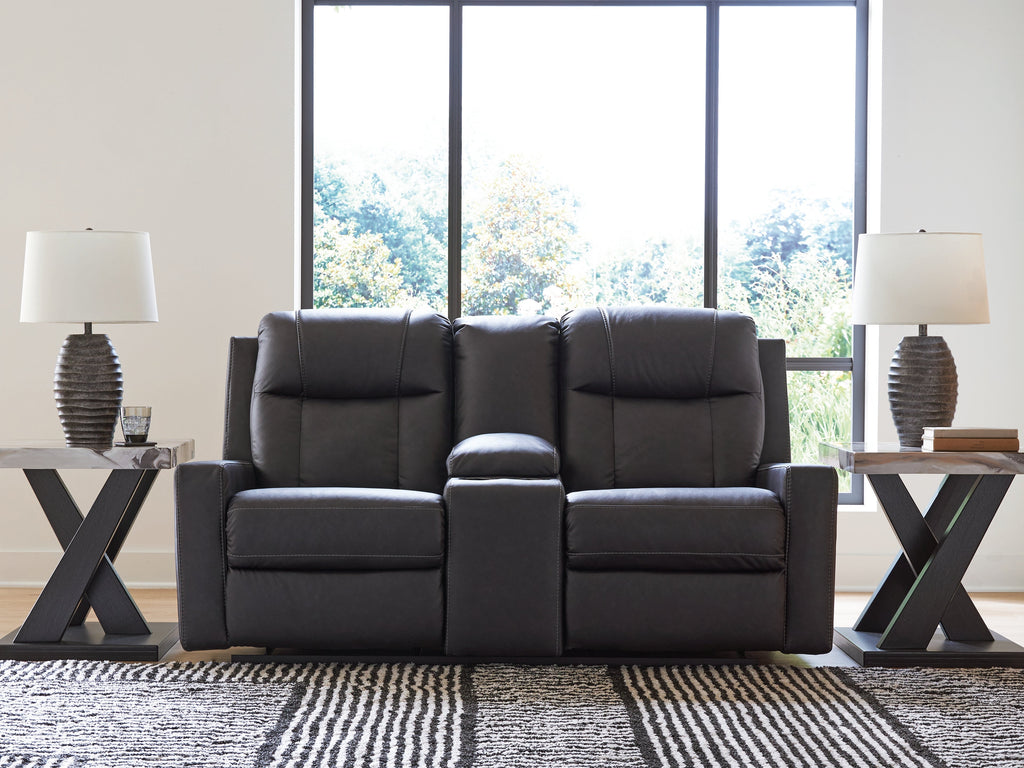 Mackmenville Carbon Reclining Loveseat with Console
