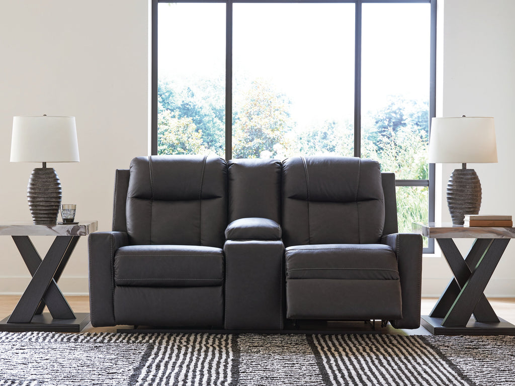 Mackmenville Carbon Reclining Loveseat with Console