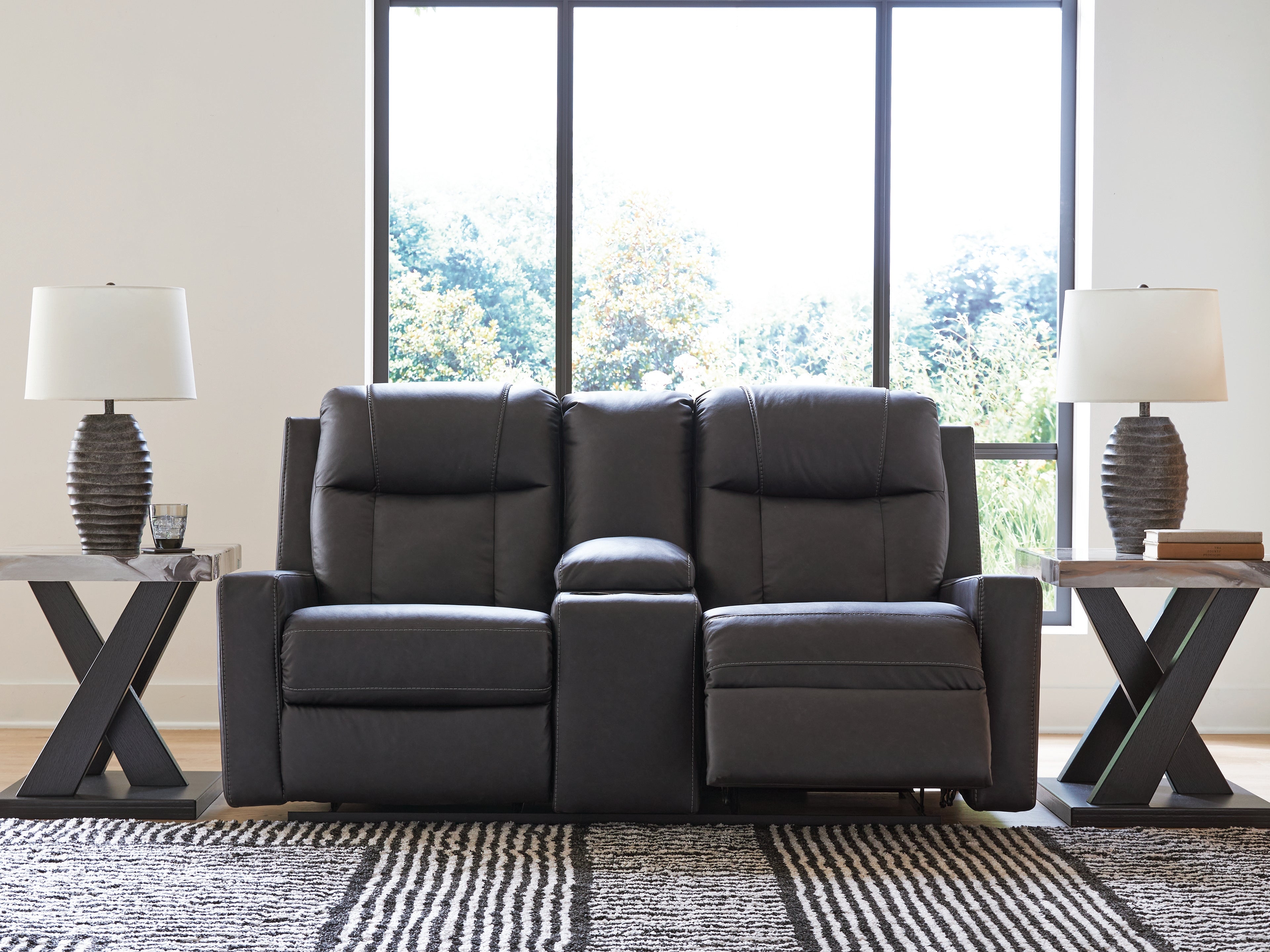 Mackmenville Carbon Reclining Loveseat with Console