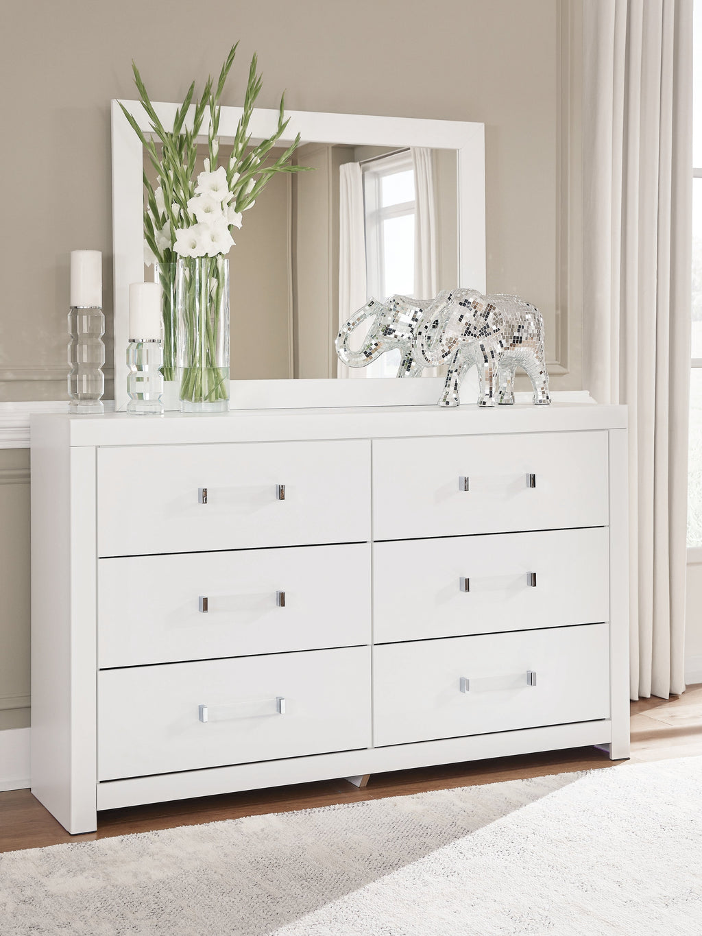 Maeling White Dresser and Mirror