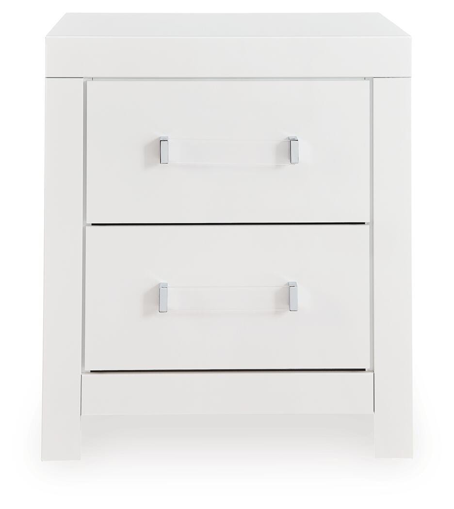 Maeling /Gray Queen Upholstered Panel Bed, Dresser, Mirror and Nightstand, White