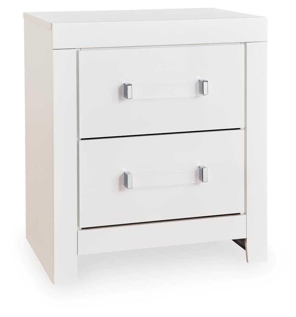 Maeling /Gray Queen Upholstered Panel Bed, Dresser, Mirror and Nightstand, White