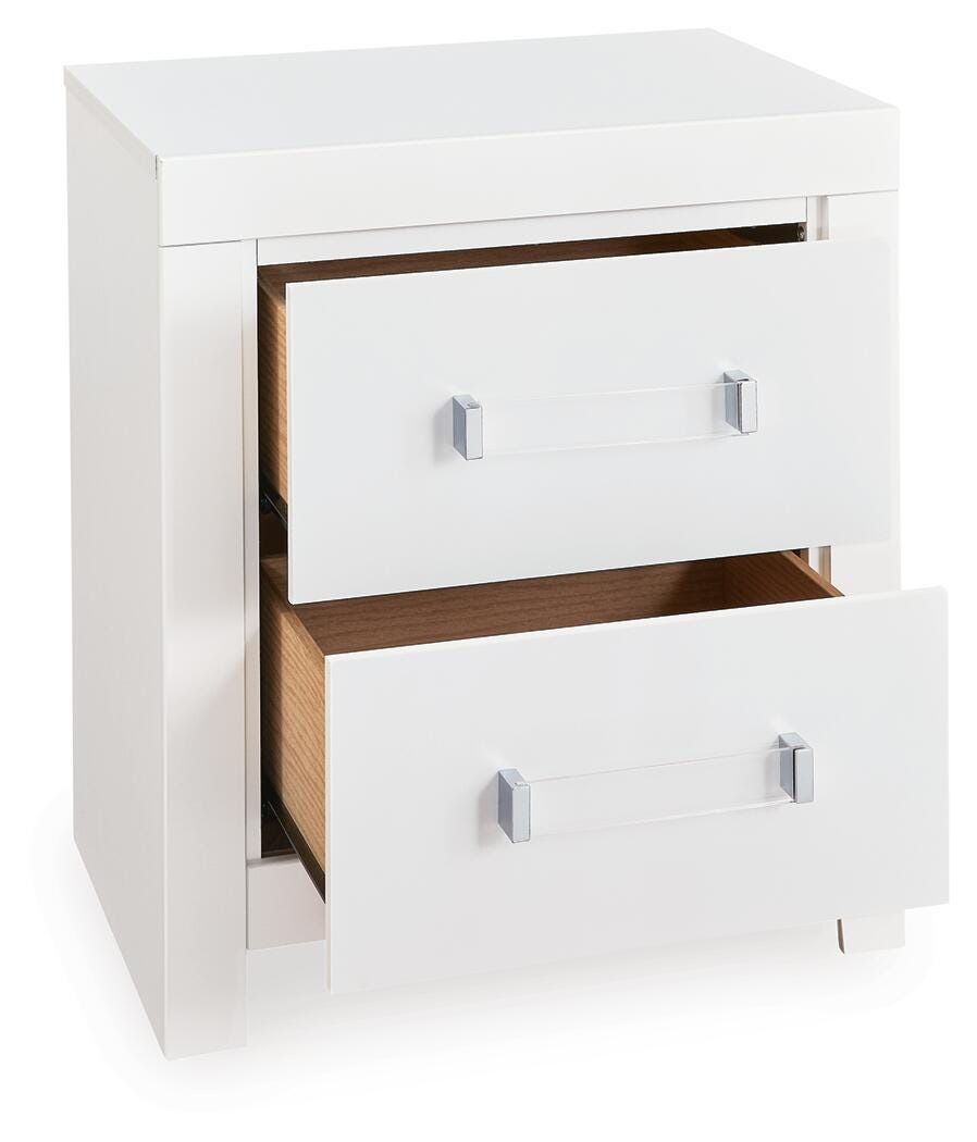 Maeling /Gray Queen Upholstered Panel Bed, Dresser, Mirror and Nightstand, White