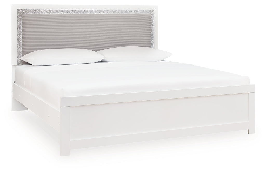 Maeling White King Upholstered Panel Bed
