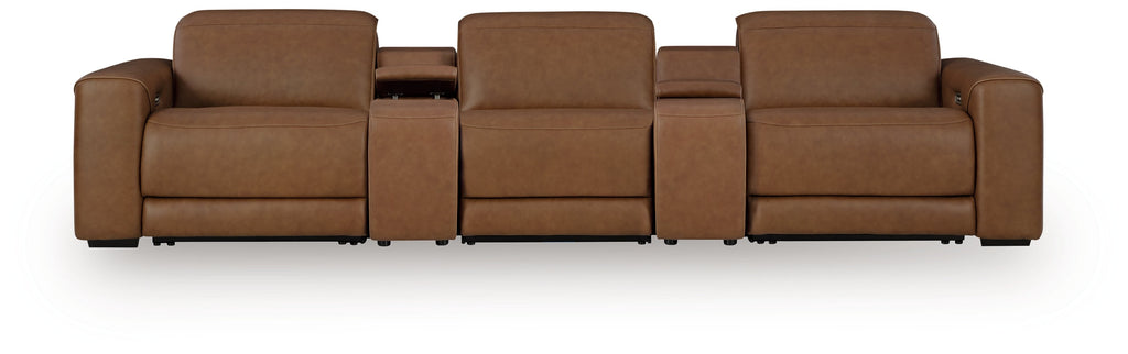 Magic Man Caramel 5-Piece Power Reclining Sectional w/ Console