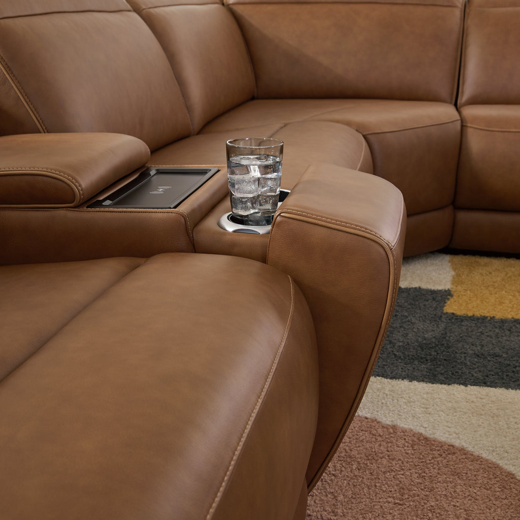 Magic Man Caramel 5-Piece Power Reclining Sectional with Console