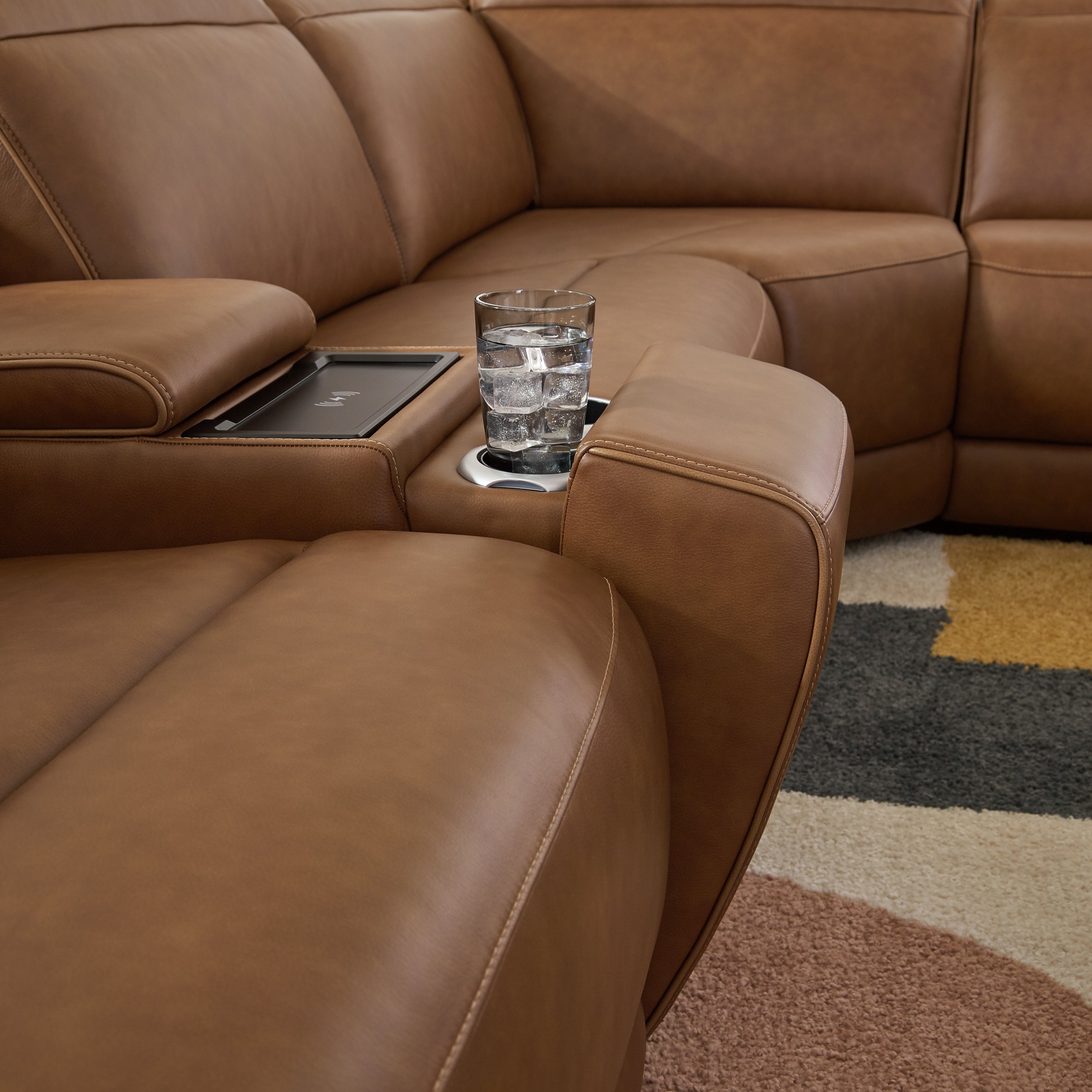Magic Man Caramel 5-Piece Power Reclining Sectional with Console