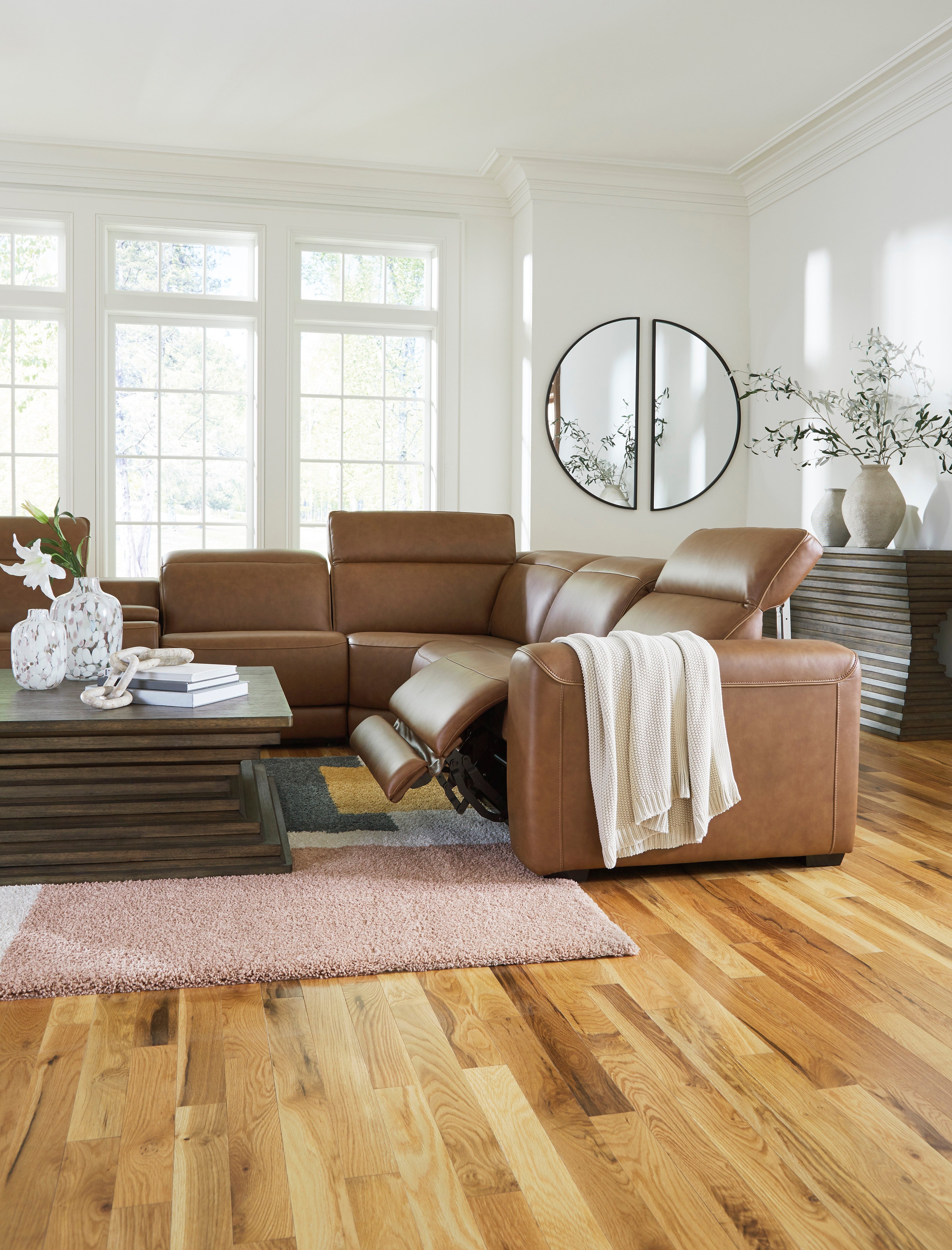 Magic Man Caramel 6-Piece Power Reclining Sectional w/Console