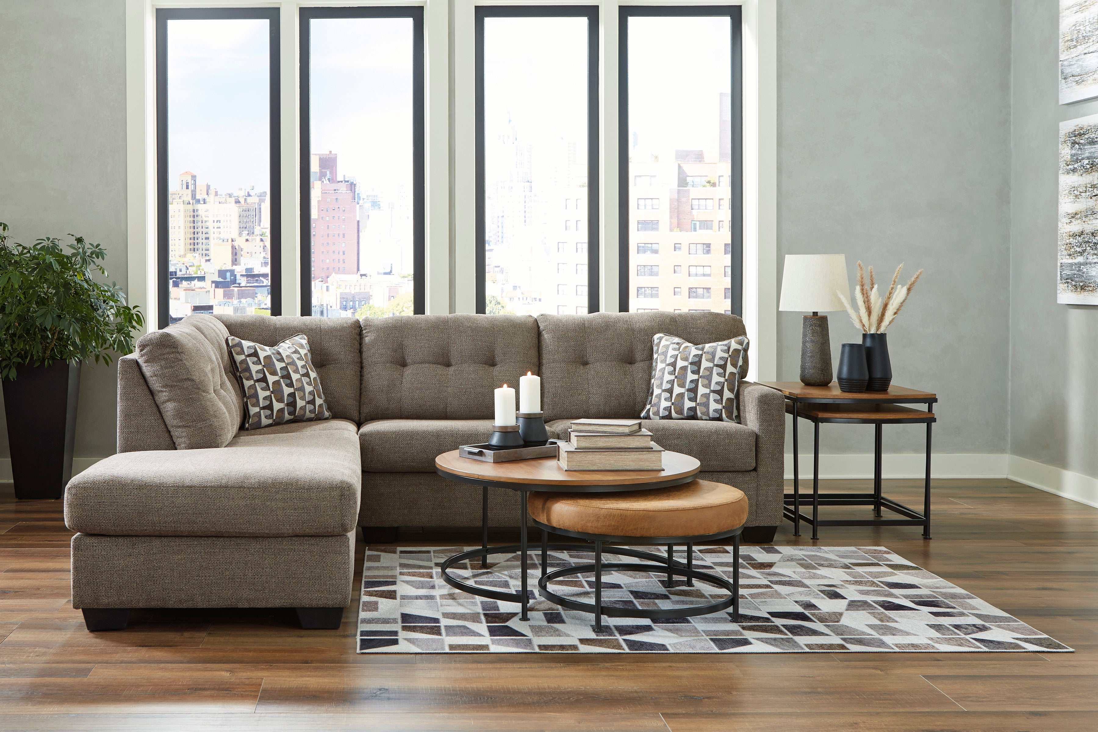 Mahoney Chocolate 2pc Sectional Full Sleeper Sofa w/ LAF Chaise