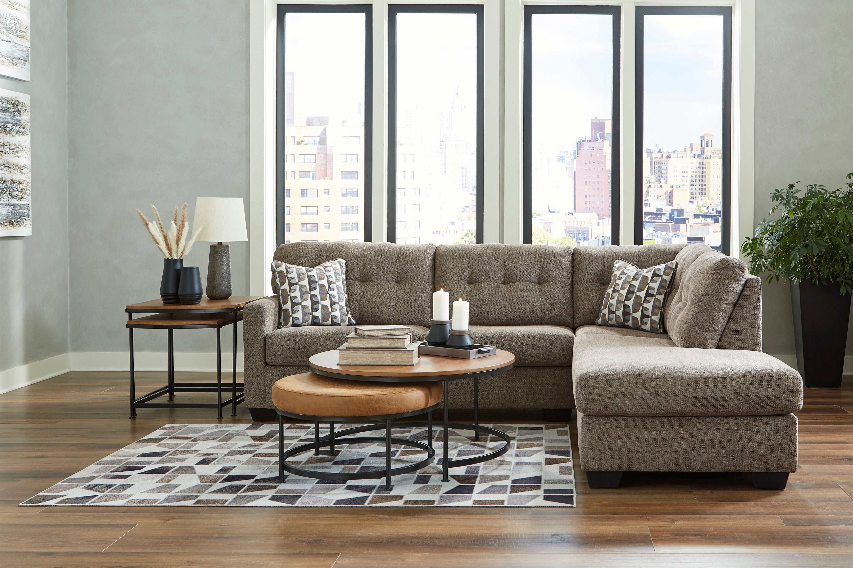 Mahoney Chocolate 2pc Sectional Full Sleeper Sofa w/ RAF Chaise