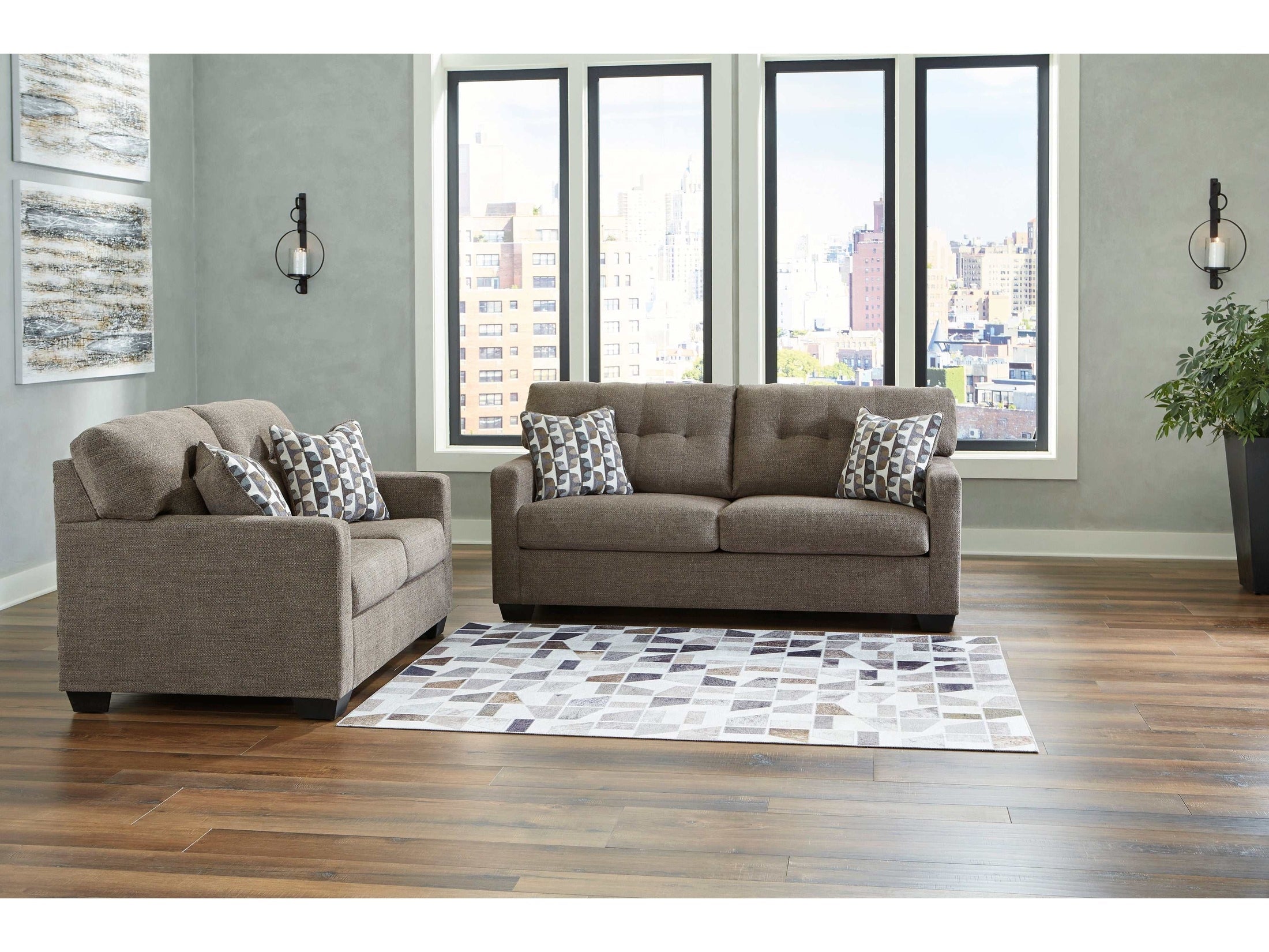 Mahoney Chocolate Sofa & Loveseat Living Room Set / 2pc