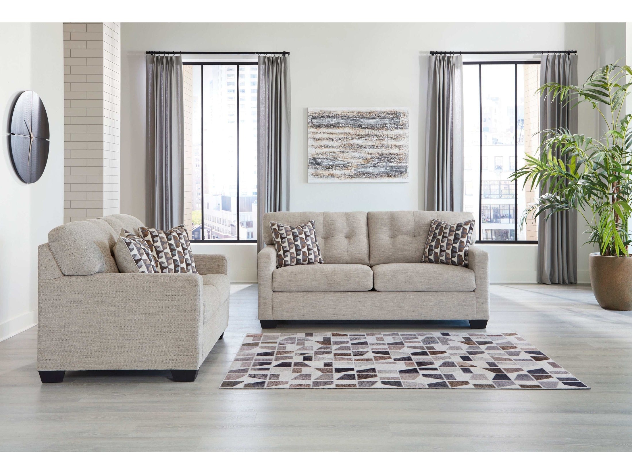 Mahoney Pebble Sofa & Loveseat Living Room Set / 2pc
