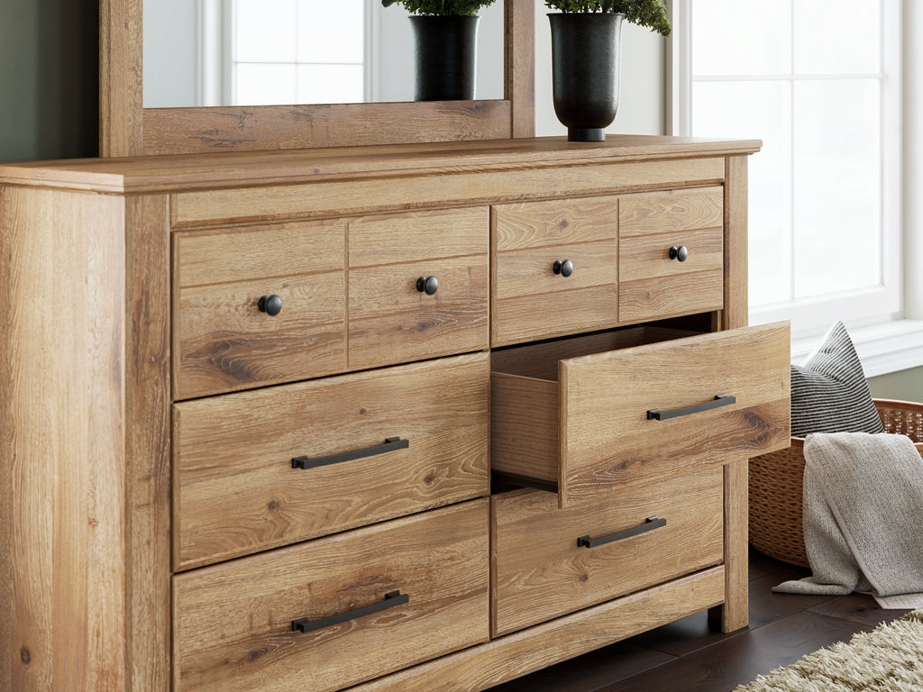 Makidern Tan Dresser and Mirror