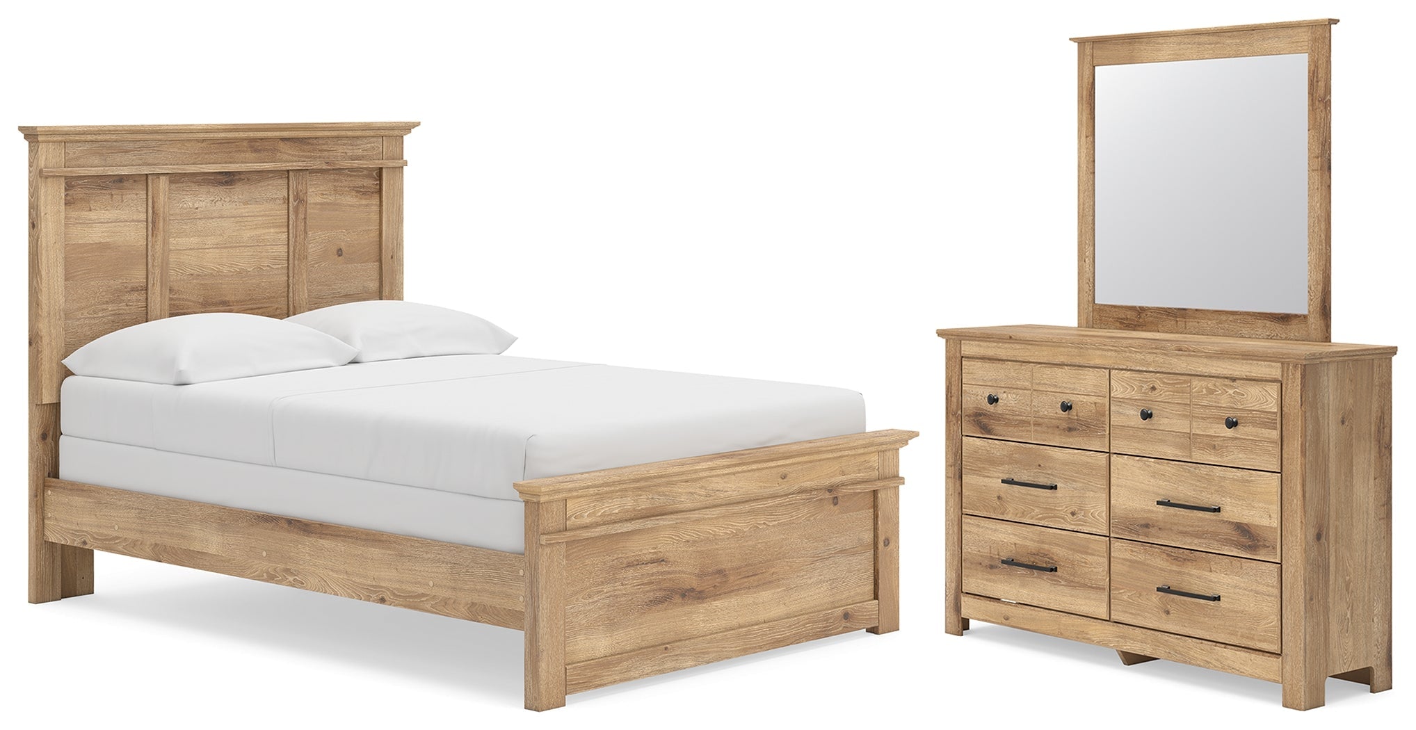 Makidern Tan Full Panel Bed, Dresser and Mirror