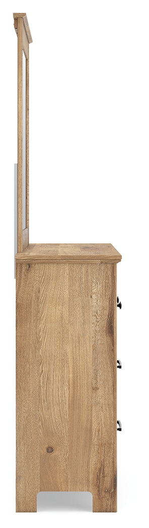 Makidern Tan Full Panel Bed, Dresser and Mirror