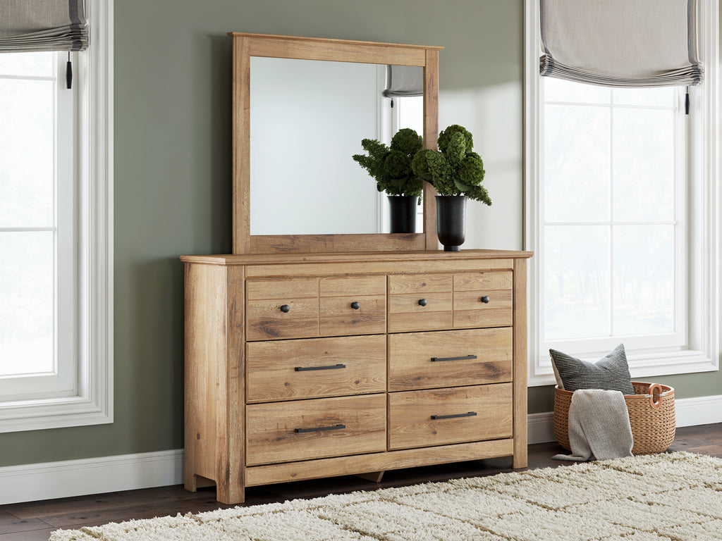 Makidern Tan Full Panel Bed, Dresser and Mirror