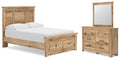 Makidern Tan Full Panel Storage Bed, Dresser and Mirror