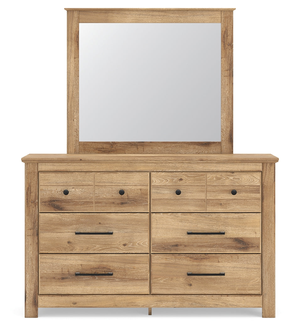 Makidern Tan Full Panel Storage Bed, Dresser and Mirror
