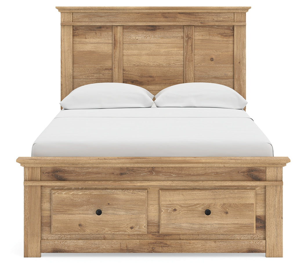 Makidern Tan Full Panel Storage Bed, Dresser and Mirror