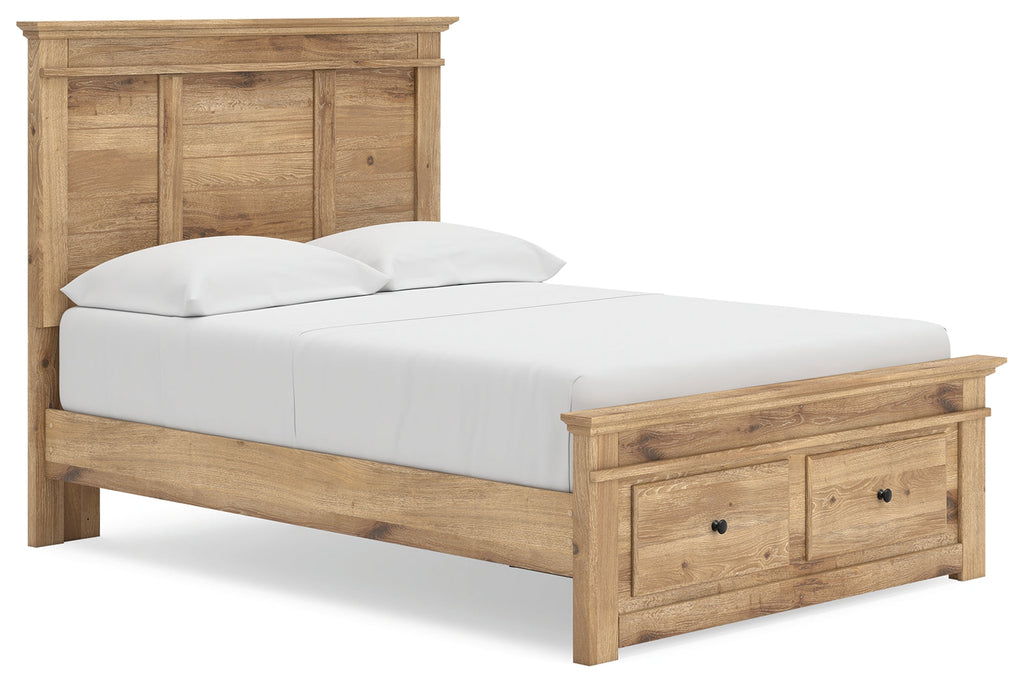 Makidern Tan Full Panel Storage Bed, Dresser and Mirror