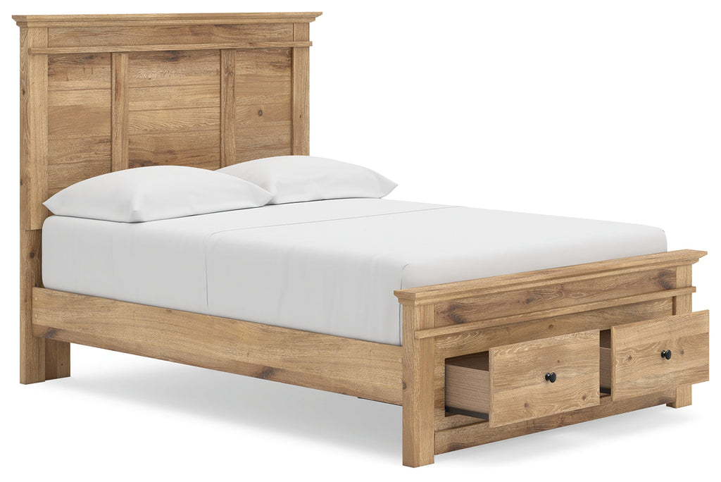 Makidern Tan Full Panel Storage Bed, Dresser and Mirror