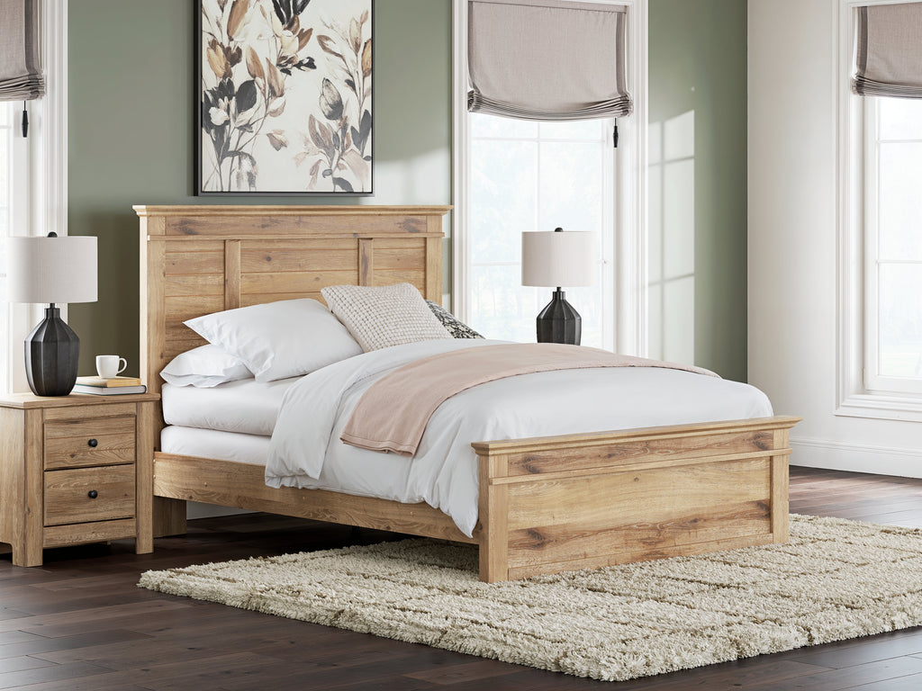 Makidern Tan Queen Panel Bed, Dresser and Mirror