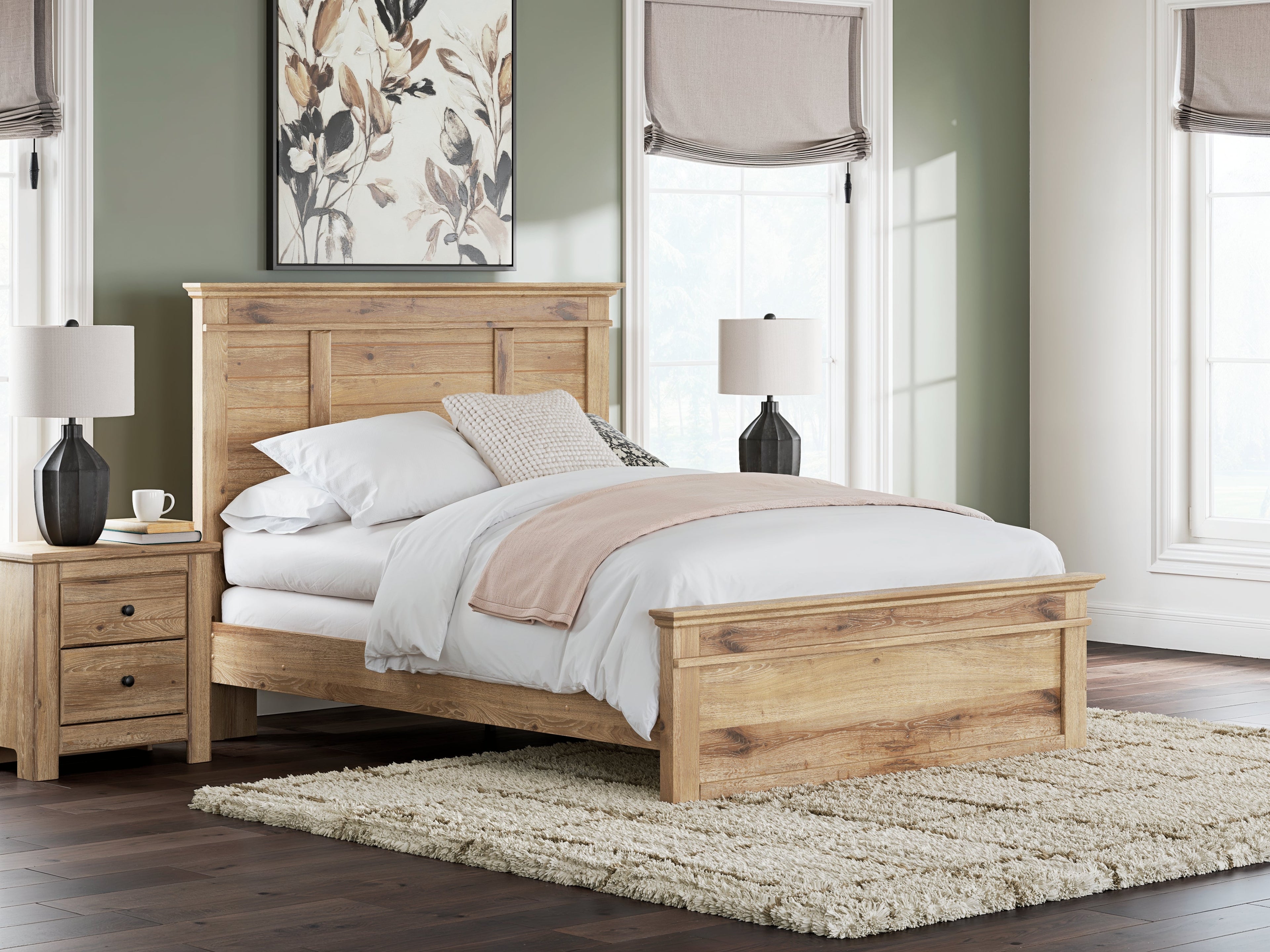 Makidern Tan Queen Panel Bed, Dresser and Mirror