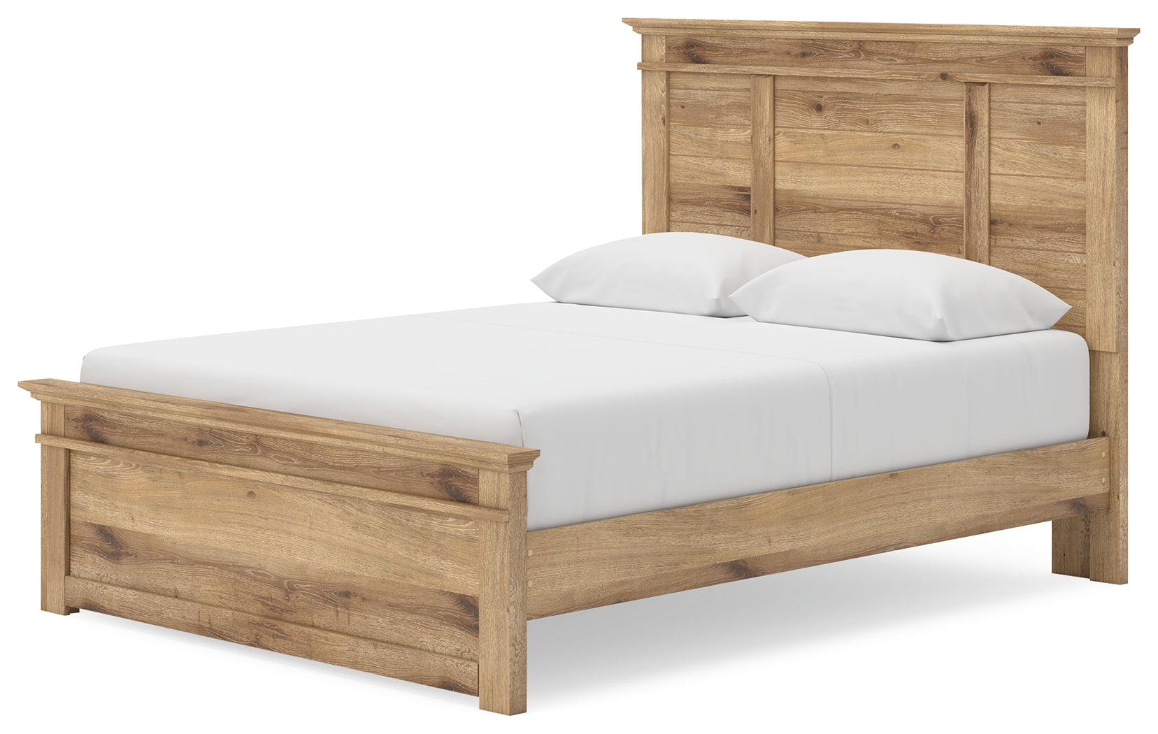 Makidern Tan Queen Panel Bed w/ Storage, Dresser and Mirror