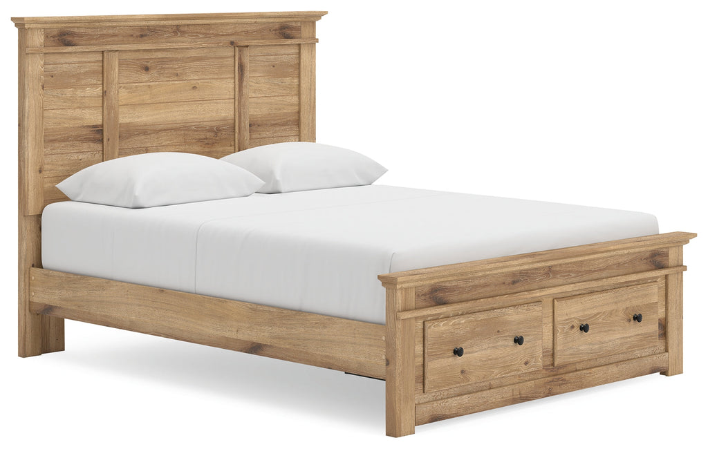 Makidern Tan Queen Panel Storage Bed, Dresser and Mirror