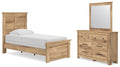 Makidern Tan Twin Panel Bed, Dresser and Mirror