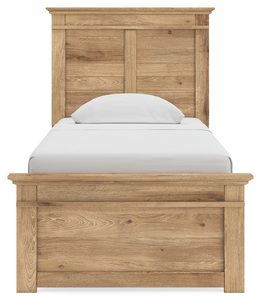 Makidern Tan Twin Panel Bed, Dresser and Mirror