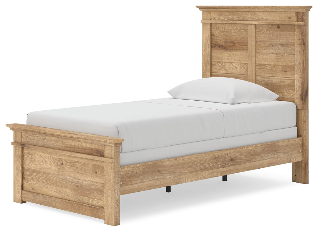 Makidern Tan Twin Panel Bed, Dresser and Mirror