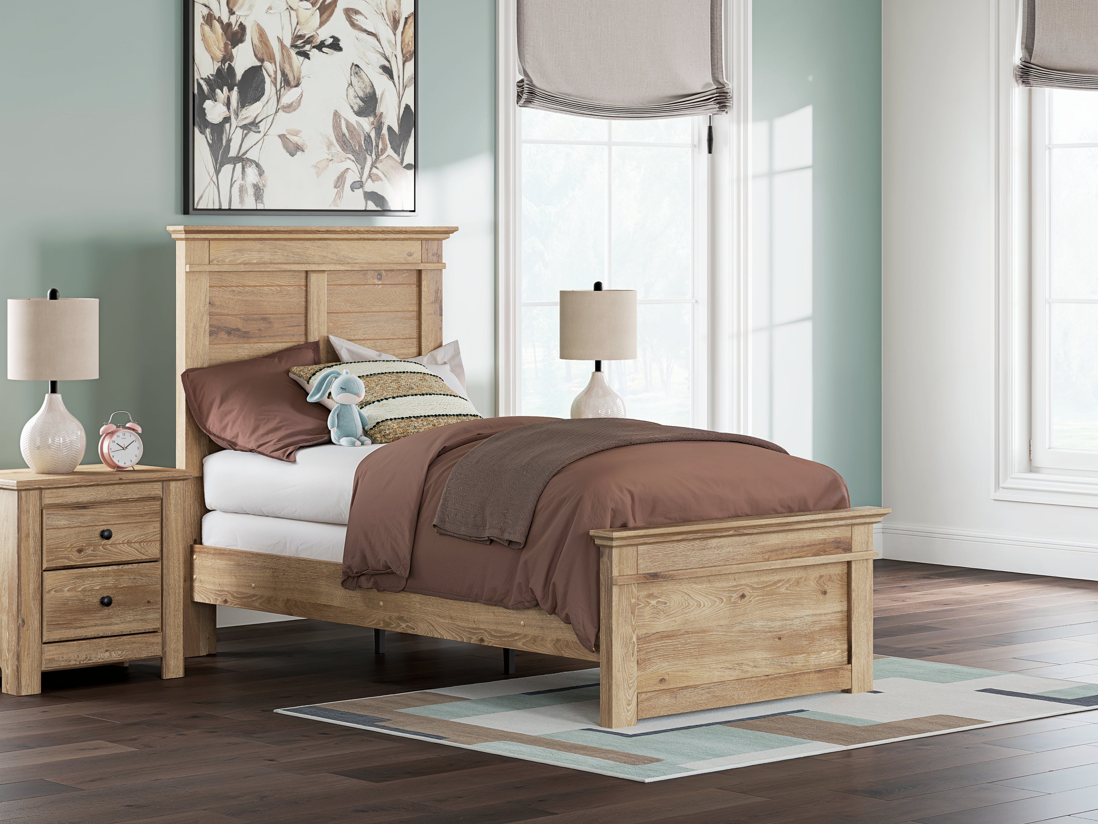 Makidern Tan Twin Panel Bed, Dresser and Mirror