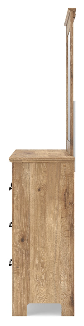 Makidern Tan Twin Panel Storage Bed, Dresser and Mirror
