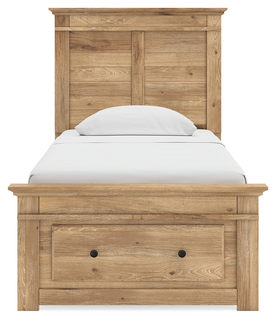 Makidern Tan Twin Panel Storage Bed, Dresser and Mirror