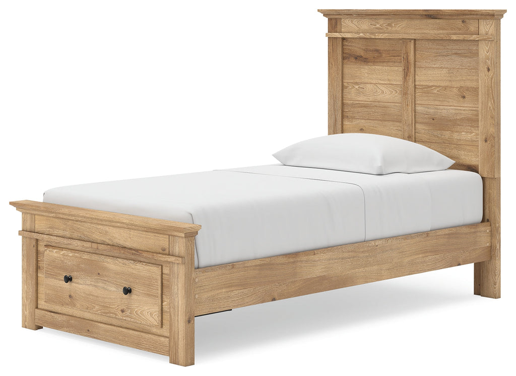 Makidern Tan Twin Panel Storage Bed, Dresser and Mirror