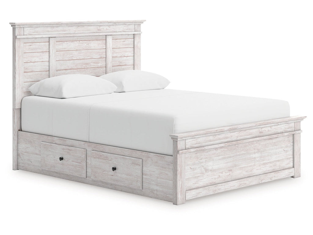Makidern Whitewash Queen Panel 2 Storage Bed